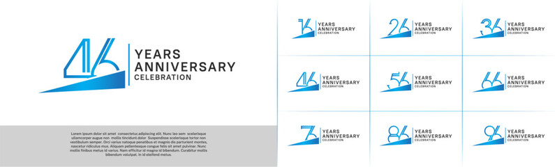 set of anniversary logotype blue color with blue ribbon for special celebration event