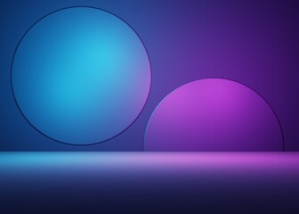 3d rendering of purple and blue abstract geometric background. Scene for advertising, technology, showcase, food, banner, cosmetic, fashion, business, sport, game. Sci-Fi Illustration. Product display