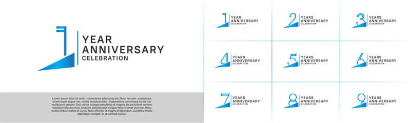 set of anniversary logotype blue color with blue ribbon for special celebration event