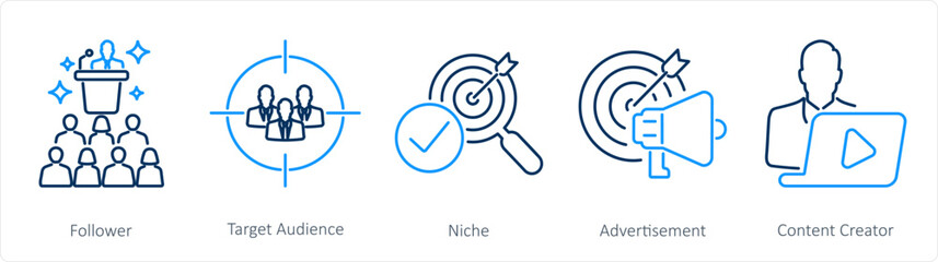 A set of 5 Influencer icons as follower, target audience - obrazy, fototapety, plakaty
