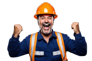 portrait of a happy construction worker isolated on transparent background