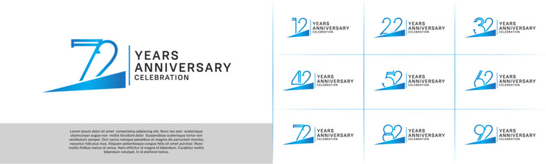 set of anniversary logotype blue color with blue ribbon for special celebration event