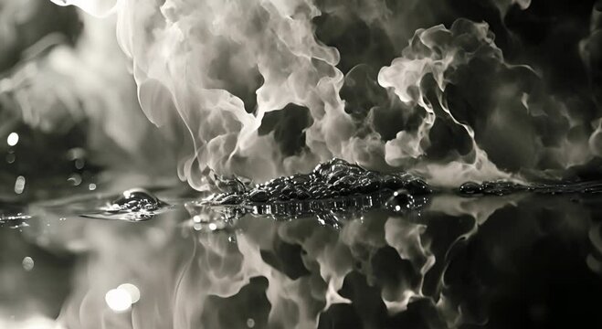 Smoke and bubbles on a dark background, creating a mysterious atmosphere. The concept of mystique and the unknown.