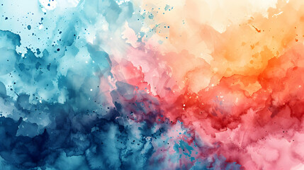 An abstract watercolor artwork blending shades of pink, orange, blue, and purple into dreamy cloud-like formations