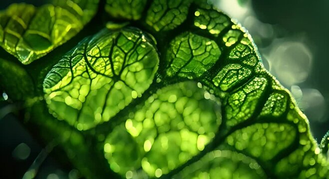Macro shot of a green leaf with a reticulate structure. The concept of nature and photosynthesis.