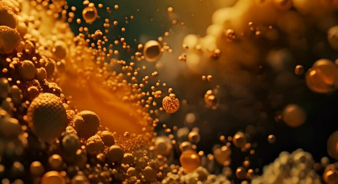 A close-up of air bubbles with a golden glow.