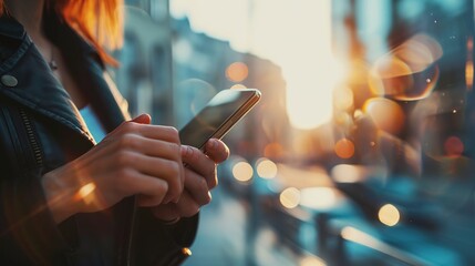 Corporate business woman hands with phone typing and reading online news on executive company