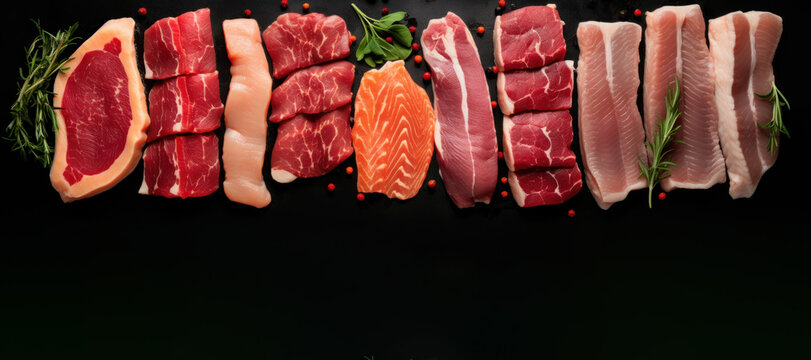 fish fillet meat set banner with copy space
