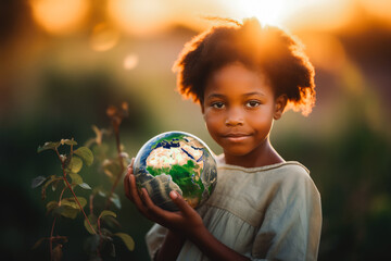 International day of peace concept. African Children holding earth globe. Group of African children...