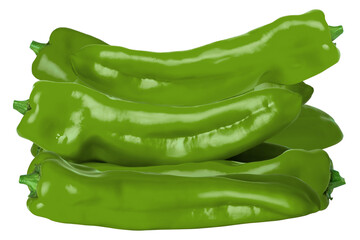 Fresh green capsicum sweet pepper isolated. A set of peppers. Horizontally.