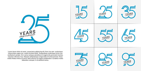 set of anniversary logotype black and blue color for special celebration event