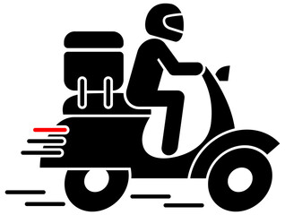 Motorcycle delivery driver icon. silhouette of a person riding a scooter. Delivery, traffic, logistics and speed concept