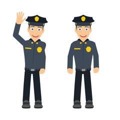 Policeman. Police officer waves his hand, vector illustration
