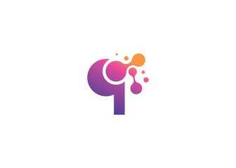 Letter Q Technology vector monogram logo design template. Letter Q molecule, Science and Bio technology Vector logo