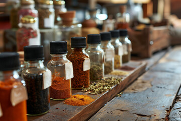 Kitchen Spice bottles with spices