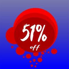 51% discount bubbles icon, percentage red blue and white