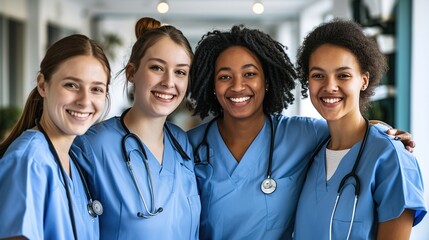 Group of young smiling nurses on white background - Powered by Adobe