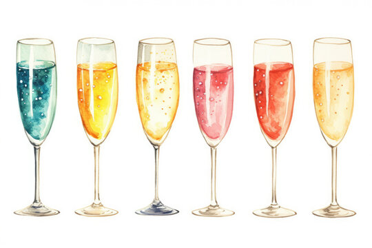 Champagne celebrate drawing sparkling drink alcohol party beverage wine illustration glass