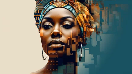 Double exposure image between Portrait face of African woman with city © Yuwarin