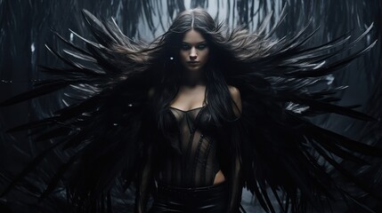 Girl with black angel wings