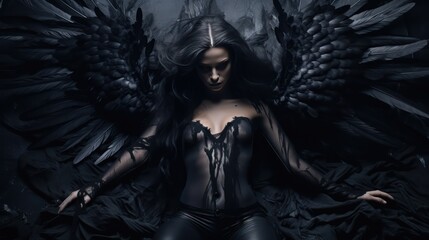 Girl with black angel wings