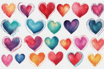 Obraz premium Paining different colorful hearts set. Hand drawn. Generative AI