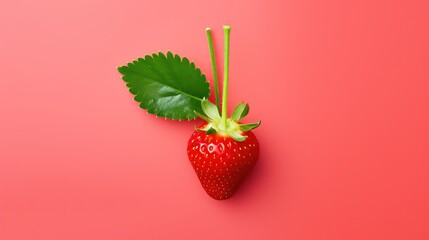 raw ripe red strawberry on red table background with blank copy space, fruit antioxidant and anthocyanin healthy benefit concept, Generative Ai