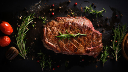 deluxe steak ,dramatic studio lighting and shallow depth of field placed