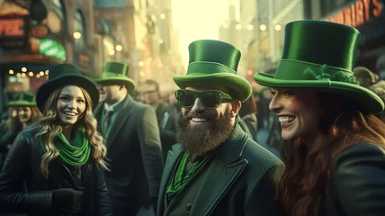 Foto op Plexiglas Happy people wear green clothes and green hats. celebrate Saint Patrick's Day © Yuwarin