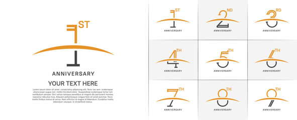 set of anniversary logotype orange and black color with swoosh for special celebration event