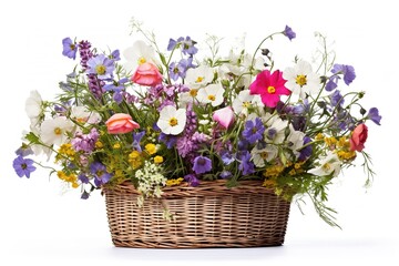 wicker basket full of meadow flowers
