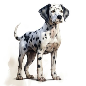 watercolor image of a black and white spotted dalmatian dog