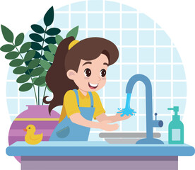 Obraz na płótnie Canvas Healthy lifestyle, girl washes her hands