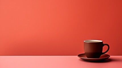 fashionable minimal background of a cup of coffee on orange background, Generative Ai