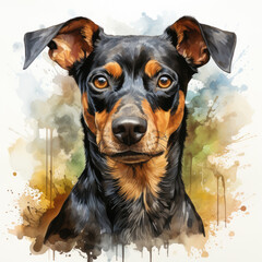 watercolor German Pinscher clipart, Generative Ai