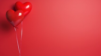  red heart balloons on red wall, valentine's day or medical heart health care theme banner background, Generative Ai - obrazy, fototapety, plakaty