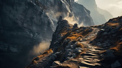 Mountain rock landscape. Winding road near mountain rock landscape