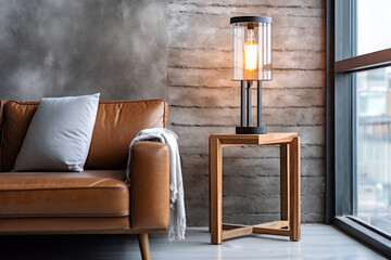 Modern leather chair with unique floor lamp