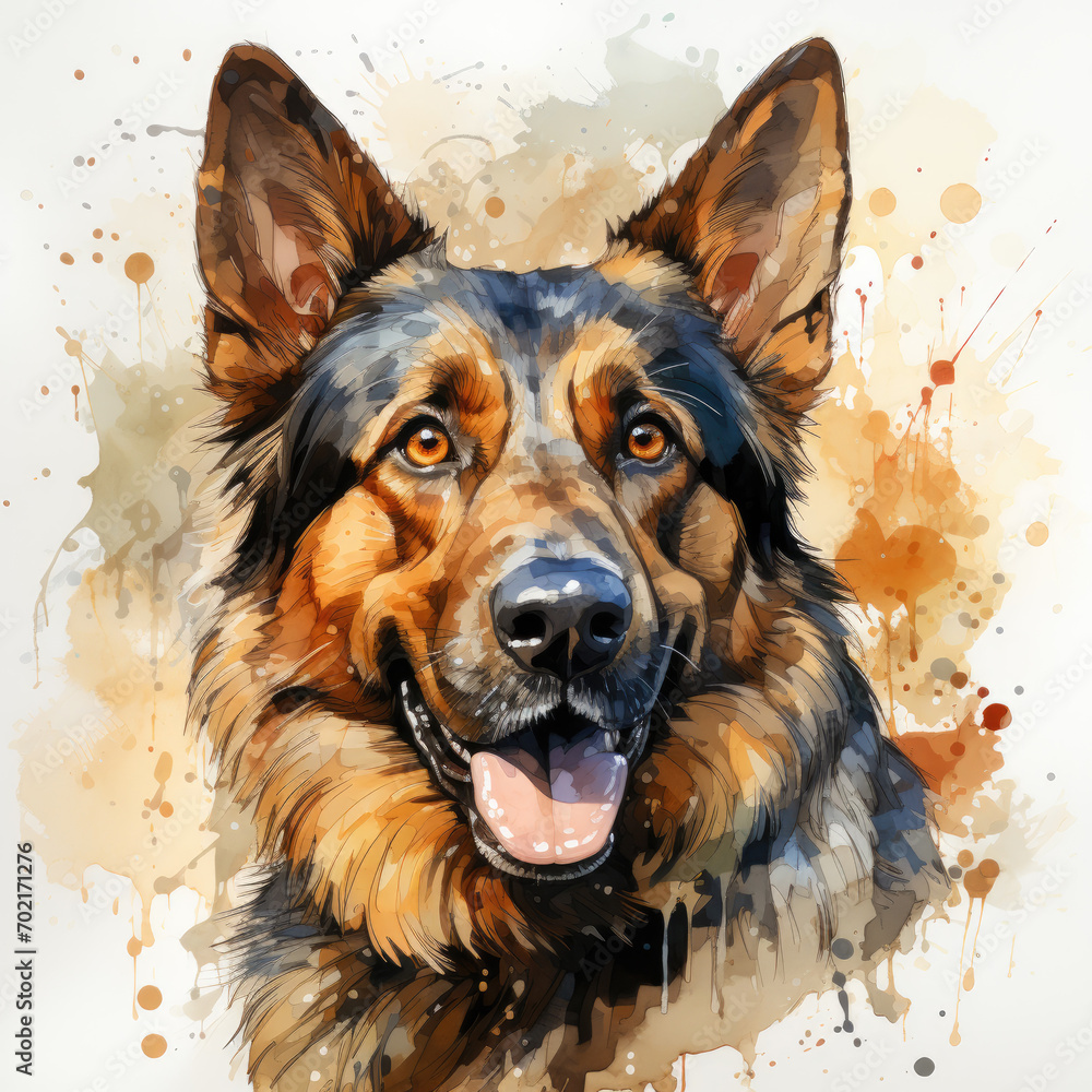 Wall mural watercolor German Shepherd clipart, Generative Ai