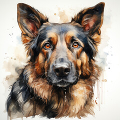 watercolor German Shepherd clipart, Generative Ai