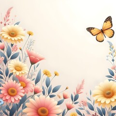 This is an image with pretty flowers and butterflies.