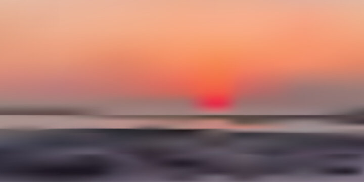sunset landscape beach ocean sea shore with red orange color vector.