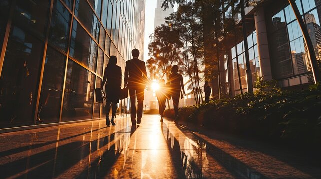 people, work and corporate concept - business team with folders walking along office building and talking