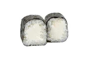 Sushi closeup isolated on white background. Sushi with seaweed nori and rice.