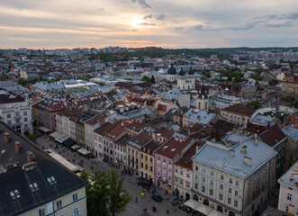 Panoramic aerial view on Lviv from drone