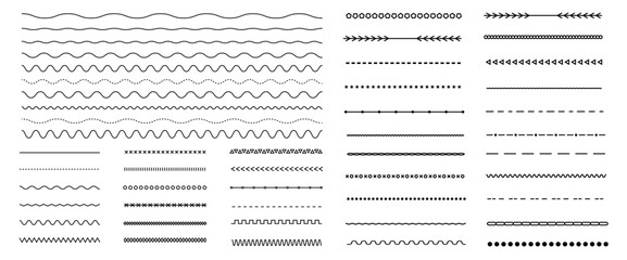 Set of vector line border. Lines, waves, zigzag, borders.  Geometric vintage line collection. Doodle design. Vector illustration - obrazy, fototapety, plakaty