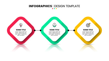 Infographic template. 3 connected squares with icons and text