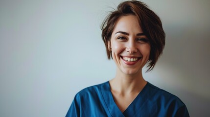 Portrait of female doctor smiling over white background. Confident healthcare worker is wearing lab coat in studio. Professional is with stethoscope - Powered by Adobe