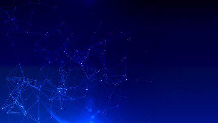 Abstract blue space polygonal background with connection lines and dots for technology.