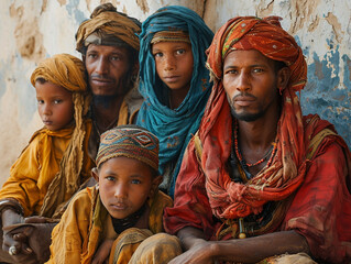 Family of a North African Tuareg tribe in traditional clothing - obrazy, fototapety, plakaty